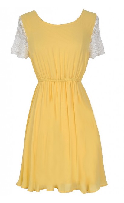 Love At First Sight Lace Cap Sleeve Dress in Yellow